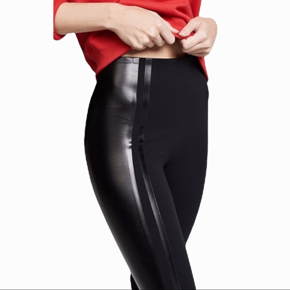 Spanx Glossy Side Stripe Faux Leather Leggings Leggings